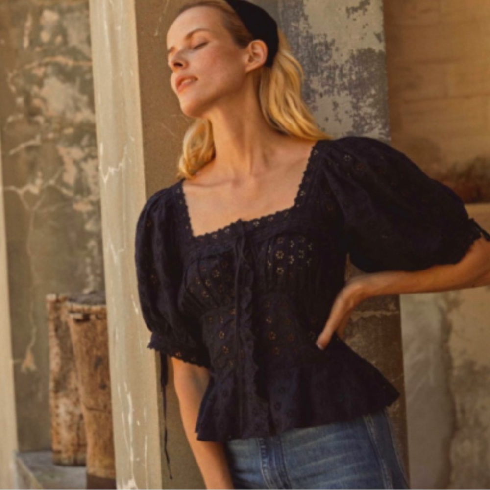 DOEN Docia eyelet corset top in black